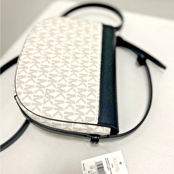 SOLD NWT Michael Kors Reed Small Logo and Leather Crossbody Bag Vanilla/Black - Picture 10 of 17